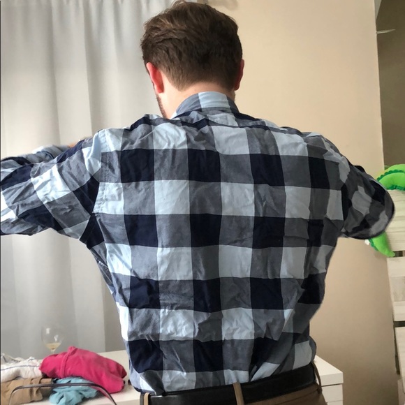 Blue checkered express button down - Picture 1 of 3